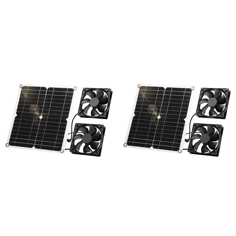 

【VALUE MONEY】2X Solar Fan,12 W Solar Panel Fan, Weatherproof,With DC Double Fan For Small Chicken Coops, Greenhouses,Window Exha