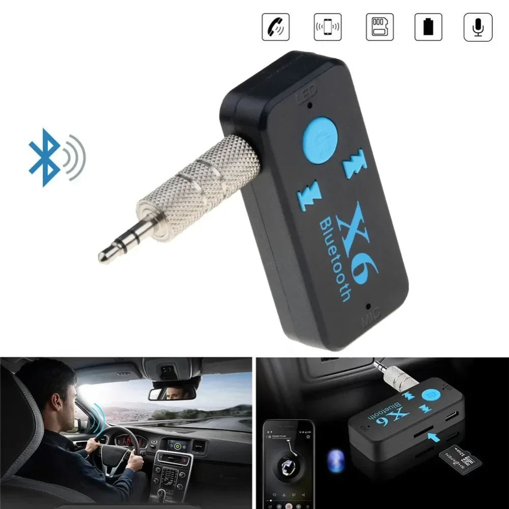 Récepteur Bluetooth sans fil X6, adaptateur audio de musique, prise 3.5mm, dongle AUX, kit de voiture, câble V4.1, interface TF pour haut-parleur iPhone