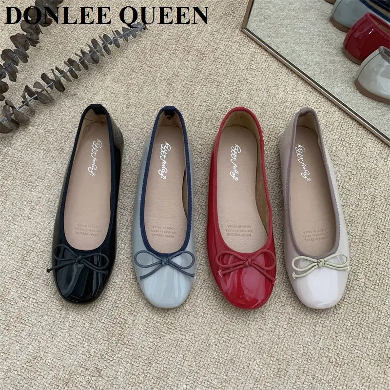 New Brand Flats Ballet Women Shoes Classic Round Toe Flat Ballerina Female Bow Casual Slip On Loafer Soft Moccasin Fashion Mujer