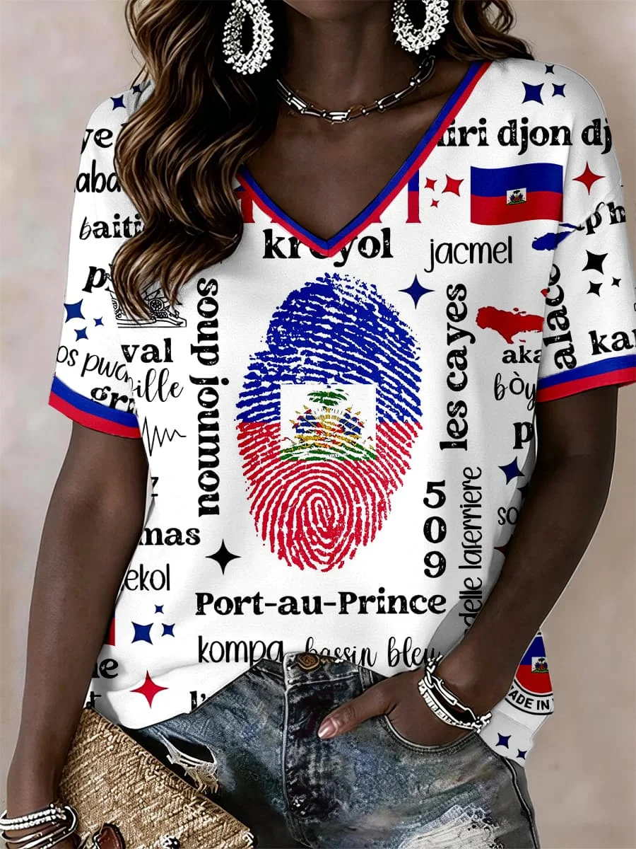 Haitian Women T-Shirt HAITI Letter Home Soccer Jersey Sleeve Summer National Casual  Fan Short Sleeve Tops Family Matching Tees
