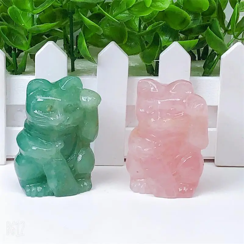 

Natural Crystal Quartz Cartoon Fortune Cat Crystal Animal Beautiful Gemstone Crafts Fengshui Home Decoration Collection 1pcs