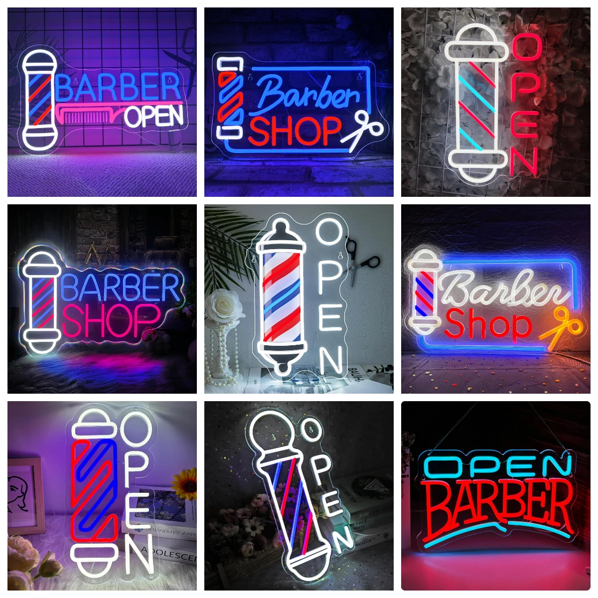 Barber Open Neon Sign Light Up for Wall Decor Modern Led Sign for Barbershop Hair Salon Make Up Shop Decorations USB Powered