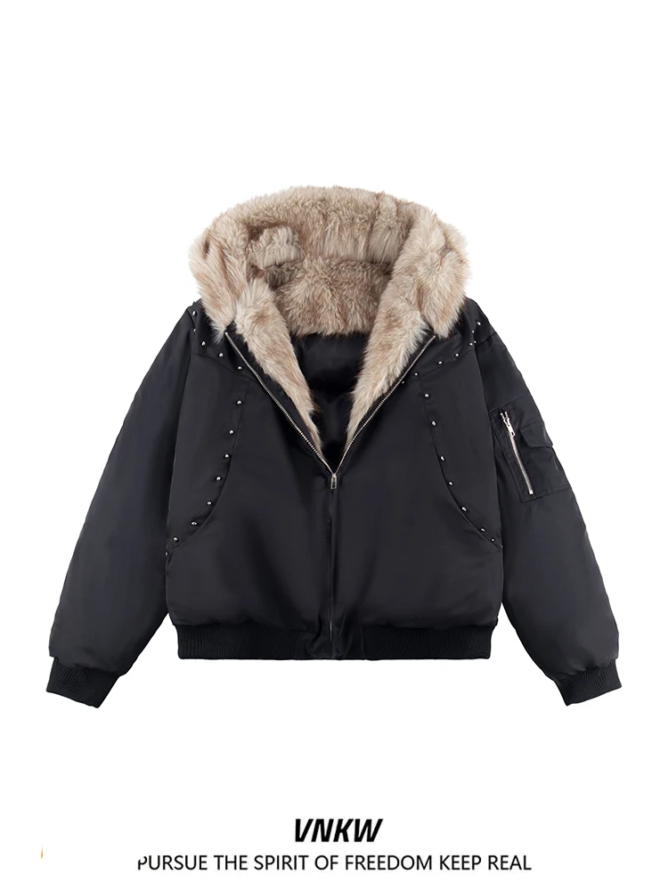 

Утепленная хлопковая куртка с капюшоном и меховым воротником для мужчин, зимнее теплое пальто свободного кроя, молодежный тренд
