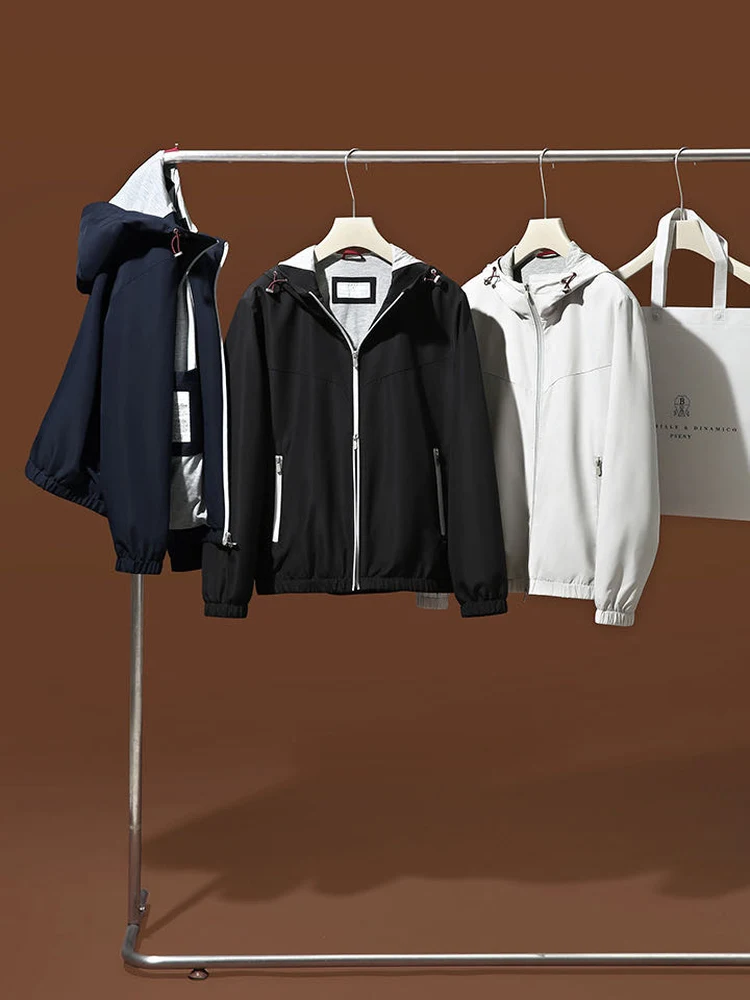 

Italian Luxury Wool Blend Men's Jaet Spring Commute Hooded Coat Stand Fit Windproof Long Sve Zipper Closure Simple Sle