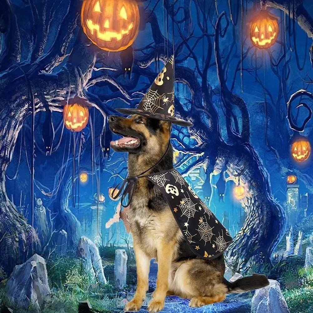 

Cool Pumpkin Pet Halloween Costumes Cape Bat Adjustable Cats Cosplay Clothes Soft Black Halloween Dog Cloak Hat Dogs