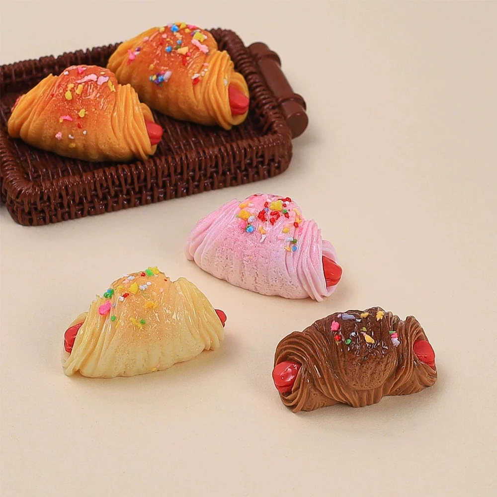 5PCS Shiny Sugar Sausage Bread Miniature Flat Back Resin Cabochons For Hairpin Scrapbooking DIY Home Decor Craft Accessories