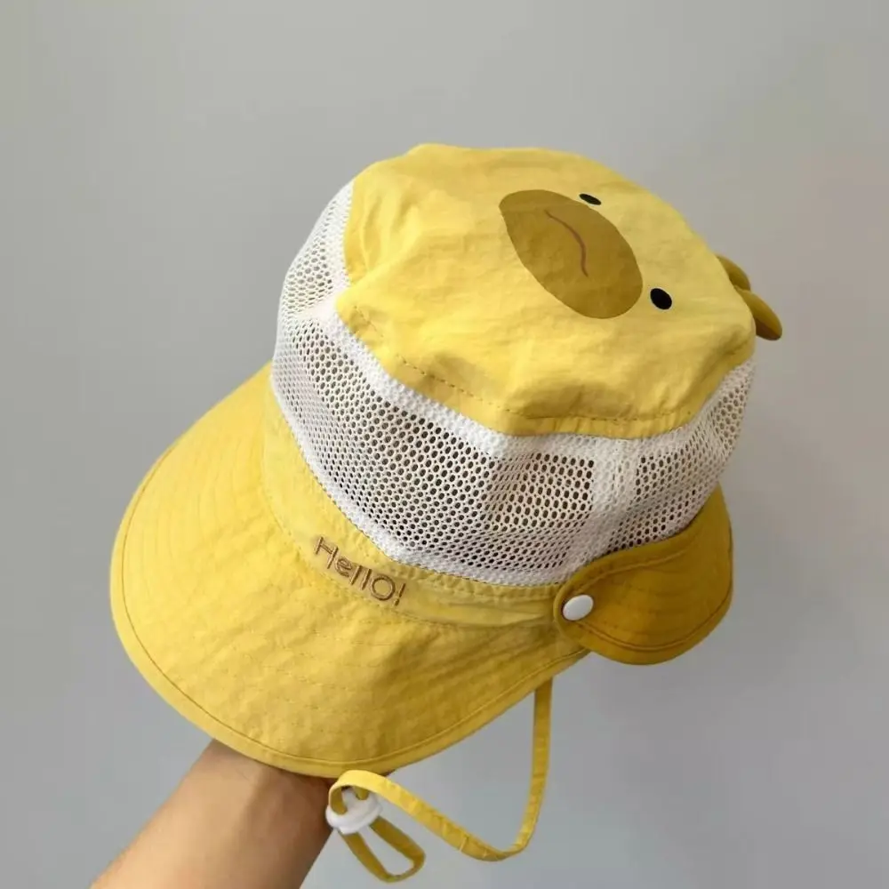 Quick-dry Cartoon Animal Bucket Hat Detachable Mesh Summer Kid Sunhat Anti-UV Sun Hat Shading Hat Children's Fisherman Hat Kid