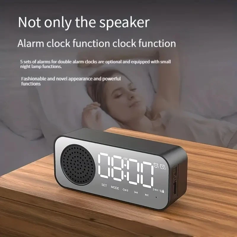 New Wireless Bluetooth Speaker Clock Dual Alarm Support TF Card FM Radio Soundbar Desktop Mirror Clock Table Alarm Speaker