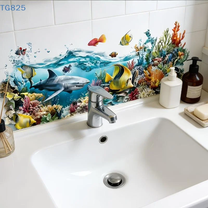 【AN】Ocean Fish Sink Area Background Wall Sticker Bathroom Wall Decoration Self-Adhesive Removable Waterproof Creative Sticker