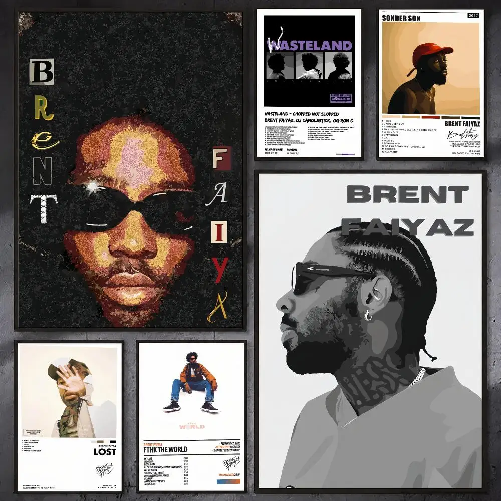 Brent F-Faiyaz Rapper Album Poster Waterproof Sticky Wall Art Print For Bedroom Living Room Hallway Bar Home Decor