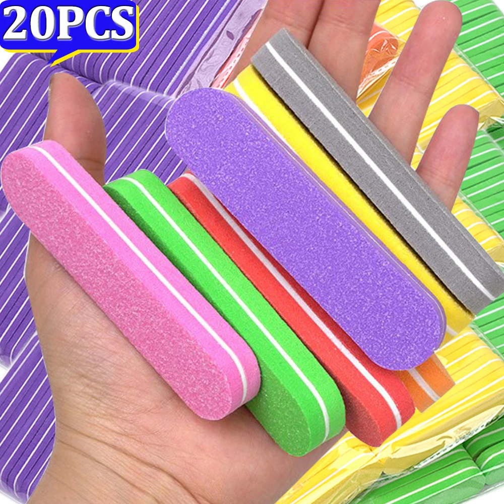 20pcs Mix Color Nail Sponge Files Double-sided 9cm Polishing Foam Manicure Nail Art Files Multi-purpose Nails File Buffer Sponge