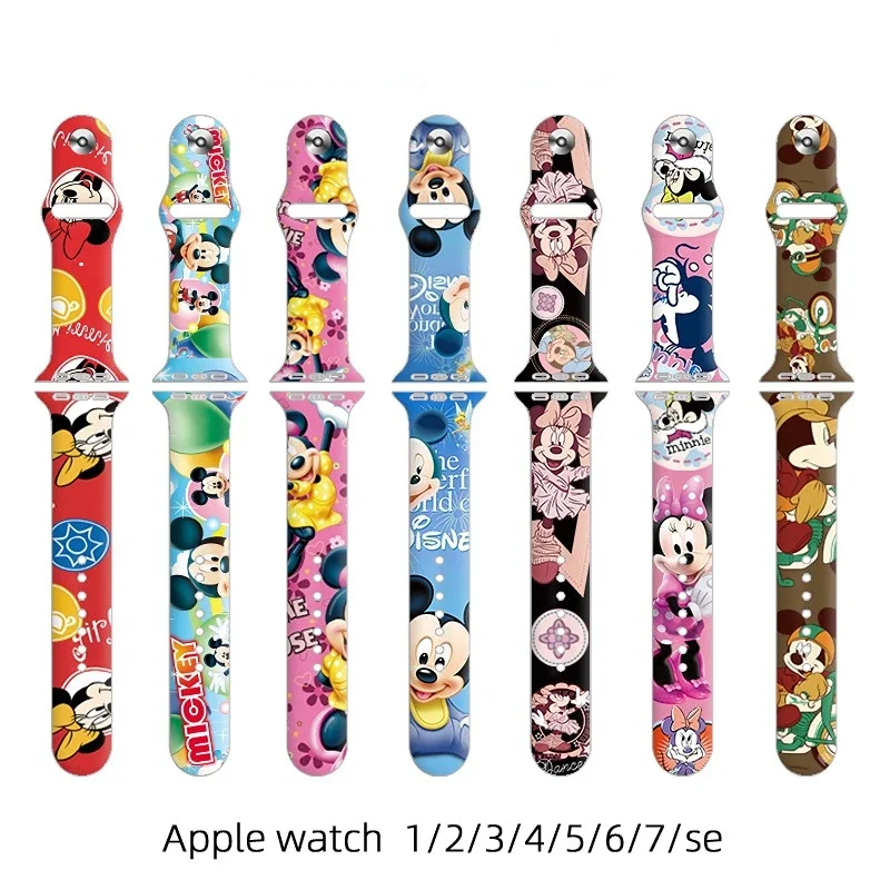 Disney Mickey Mouse Silicone Strap for Apple Watch 3 4 5 6 7 SE cartoon Watchband iWatch Band 38mm 40mm 41mm 42mm 44mm bracelet