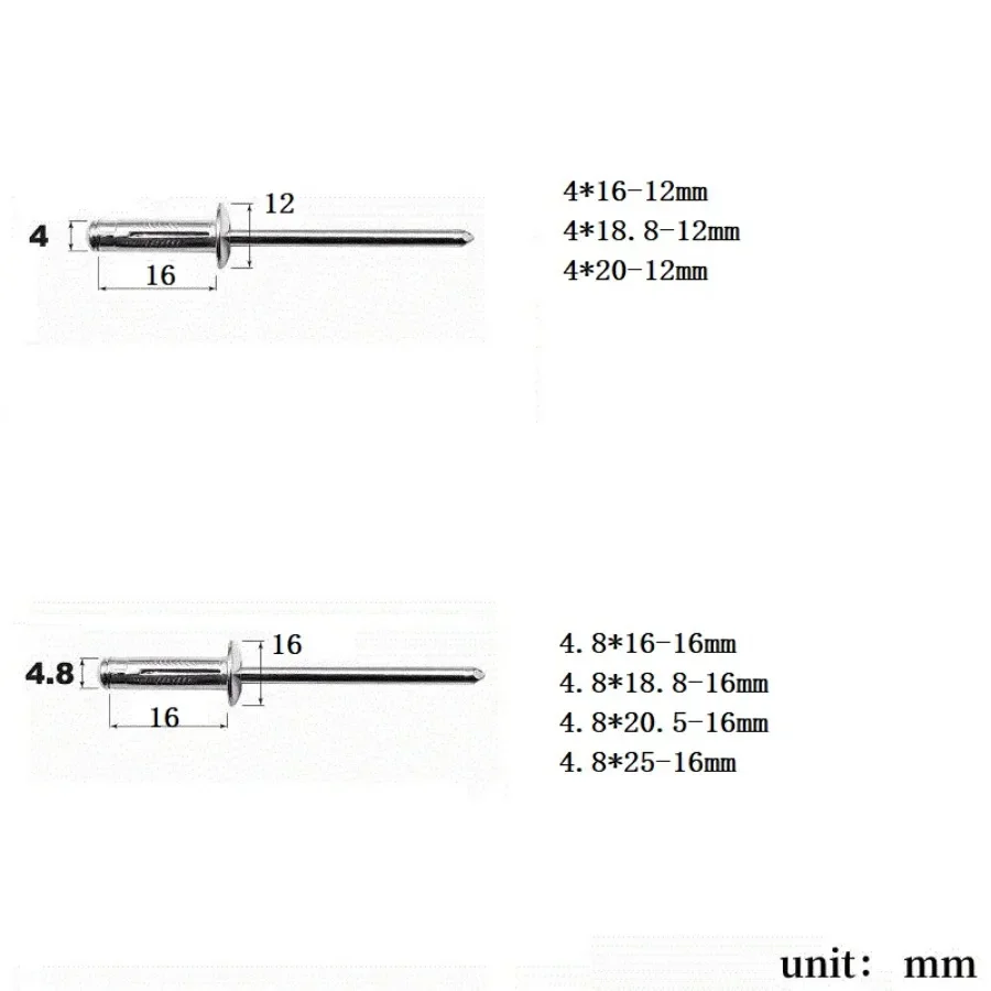 Silver Aluminium Large Flange Trifold Blind Rivets Pop Blind Rivet Aluminium Structural Bulb Rivets Car Interior Air Conditioner