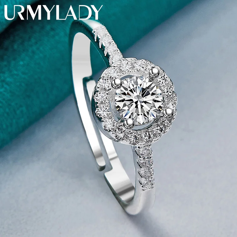 

URMYLADY 925 Sterling Silver Flower Zircon Ring For Women Wedding Party Gift Fashion Charm Jewelry