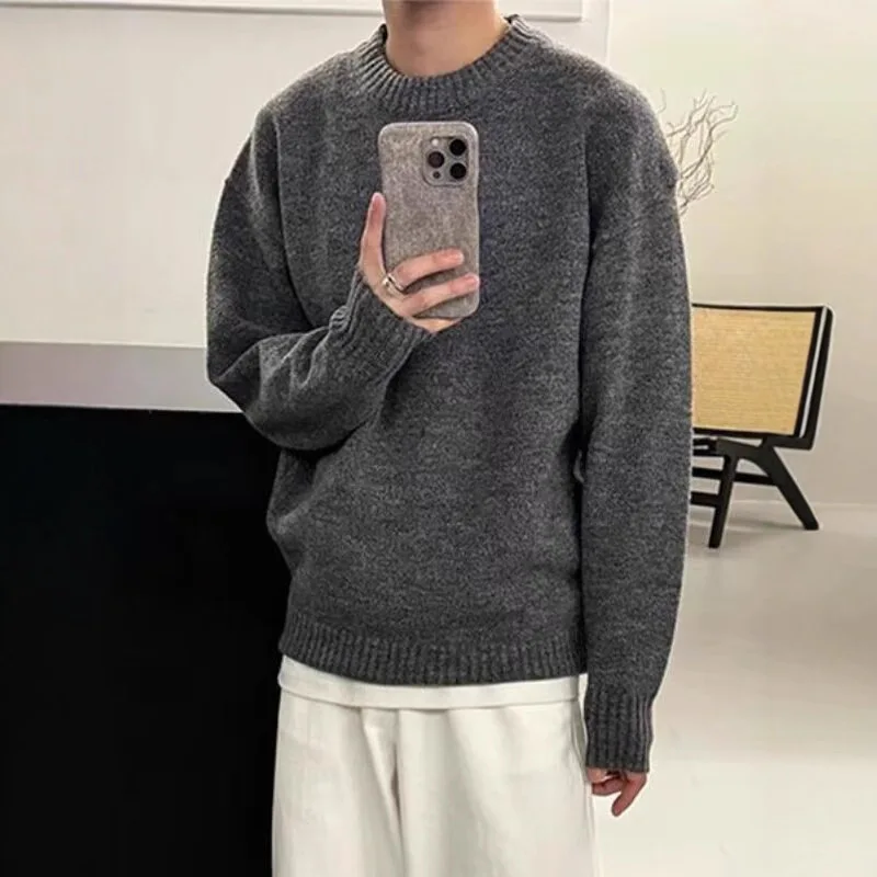 

Trendy Korean Sle Men's Sweater Autumn Winter New Loose round Ne Fluffy Lazy Versatile Overhead Casual Long Sve Crew N...