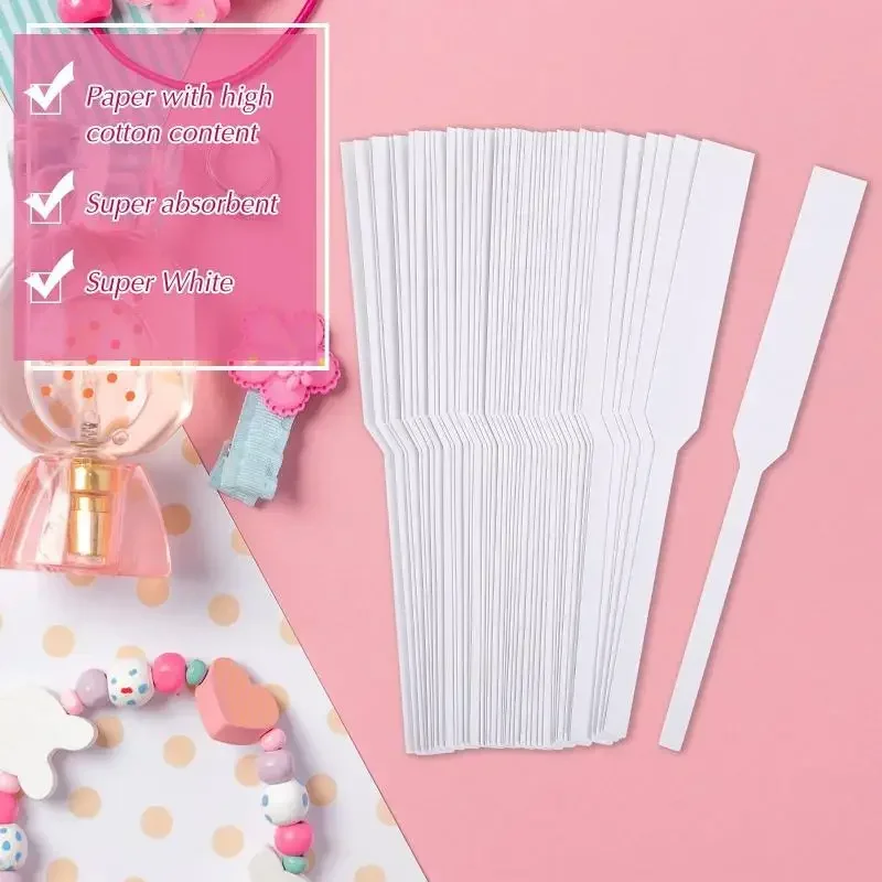 100 szt. Pasków do testowania perfum, jednorazowe białe paski do testowania perfum, wielokrotnego użytku do olejków eterycznych