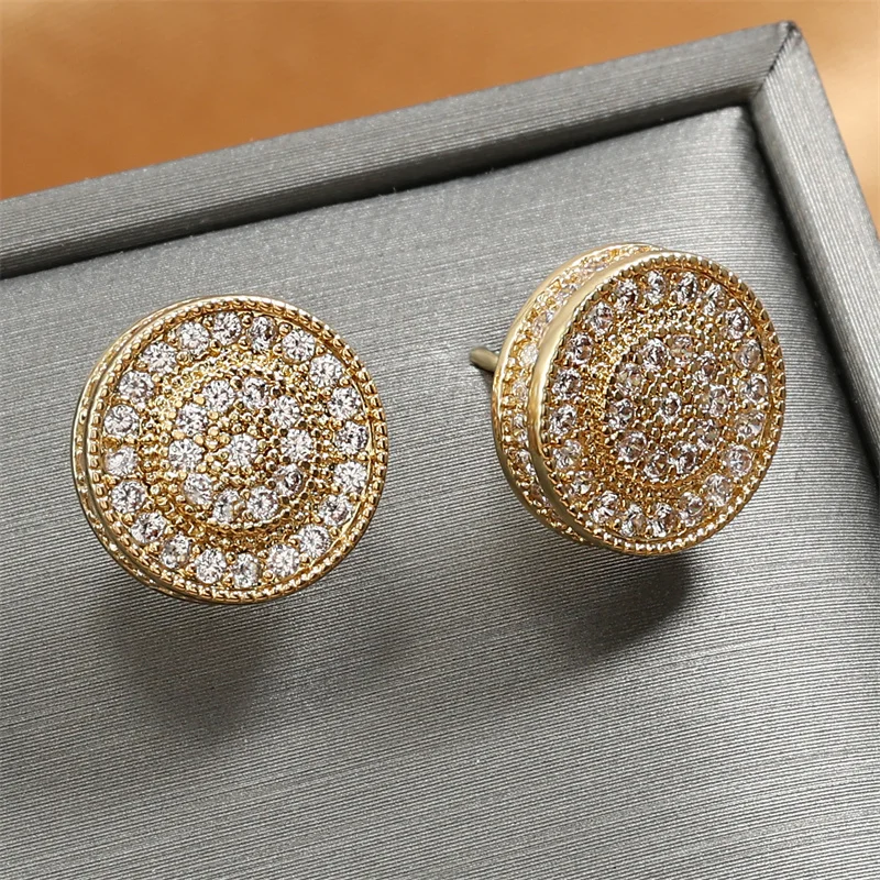 ZAKOL Exquisite Round Micro inlay Zircon Stud Earrings for Women Fashion Geometric Full CZ Earring Wedding Party Jewelry