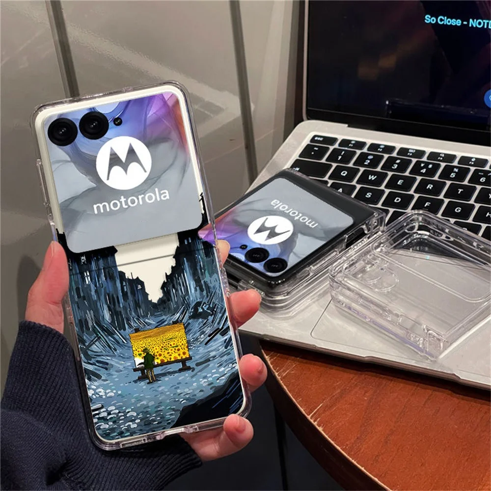 لموتورولا رازر 50 الترا 40 60 رازر بلس 2023 2024 2025 لوحة زيتية تجريدية نمط فني شفاف جراب هاتف صلب قابل للطي #1