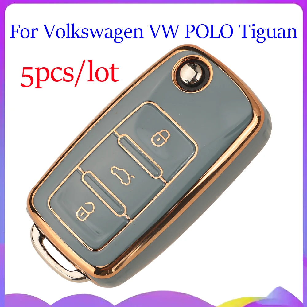 jingyuqin New 5pcs Soft TPU Flip Key Case Fob For Volkswagen VW POLO Tiguan Passat B5 B6 B7 Golf EOS Scirocco Jetta MK6 Octavia