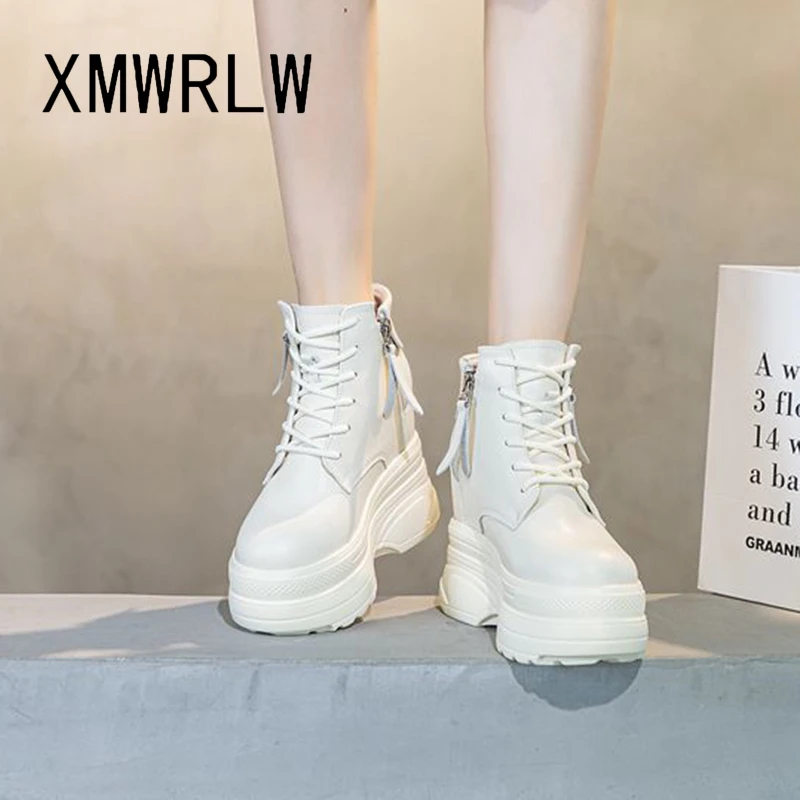 XMWRLW Genuine Leather Ankle Boots For Women Autumn Winter Shoes Fashion Hidden Heel Women Platform Shoes Ankle Boot Size 33