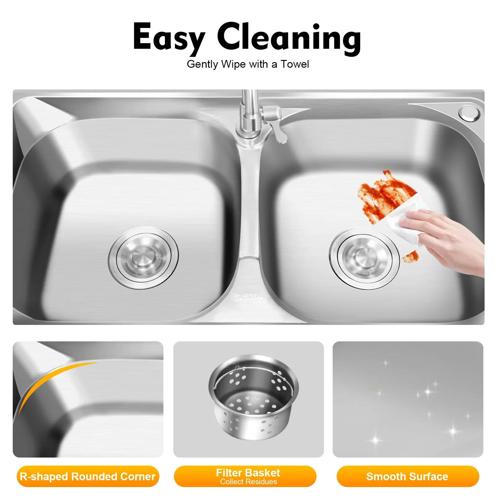 حوض ستانلس ستيل قائم بذاته مع خزانة قاعدة، حوض خارجي، 120 × 45 × 80 سم، حوض غسيل متعدد الوظائف، حوض تخييم #4