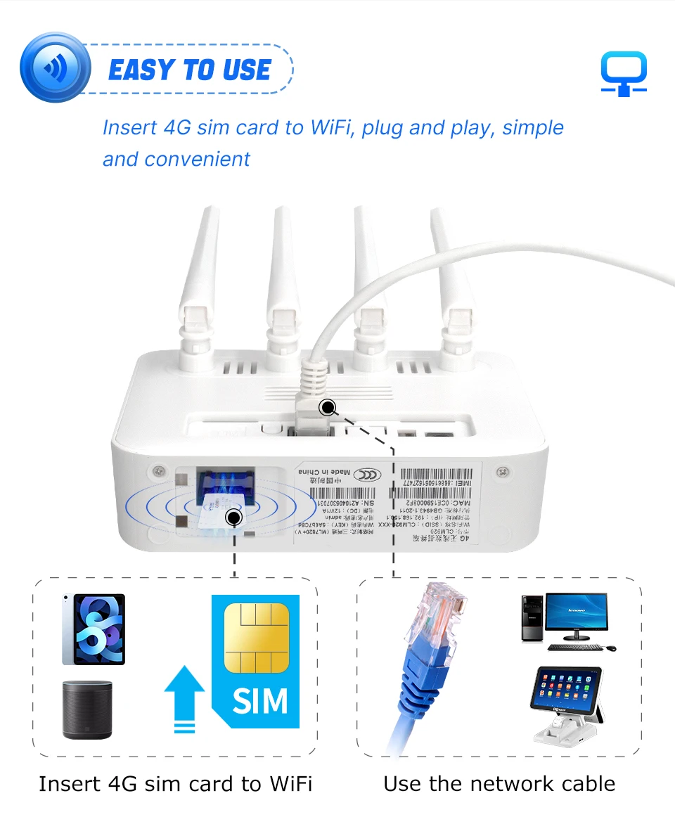 XUNYOU-LINK 4G LTE WLAN-Router WiFi 6 300 Mbit/s SIM-Modem Drahtloses WLAN-Modem Unterstützt 32 Geräte WLAN-Router für Asien Afrika Europa – Detail 4
