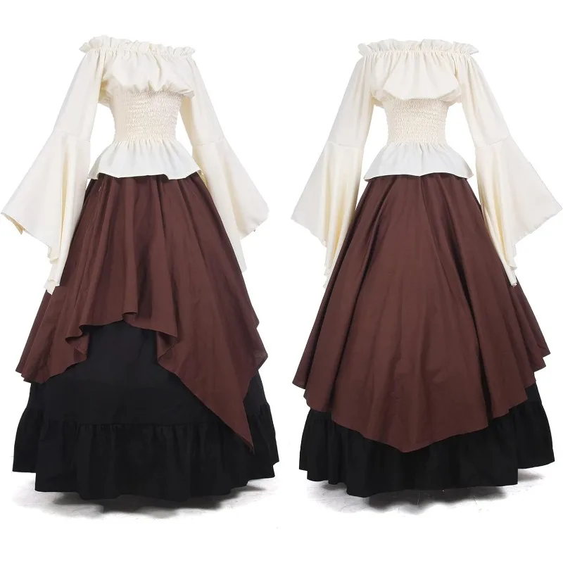Damen Renaissance Mittelalter Kostüm Viktorianisches Kleid Kleid Schottisches Kleid 2-teiliges Set