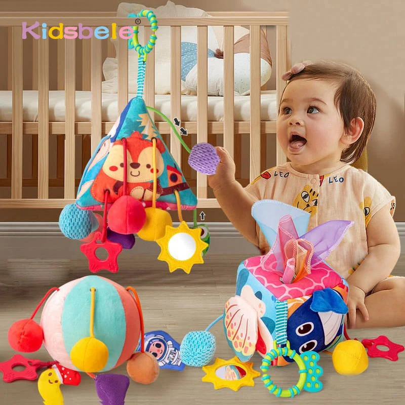 Built-in Bell Multipurpose Fabric Cognitive Toy Fine Motor Skills Pull String Baby Sensory Toy Triangle Rattle