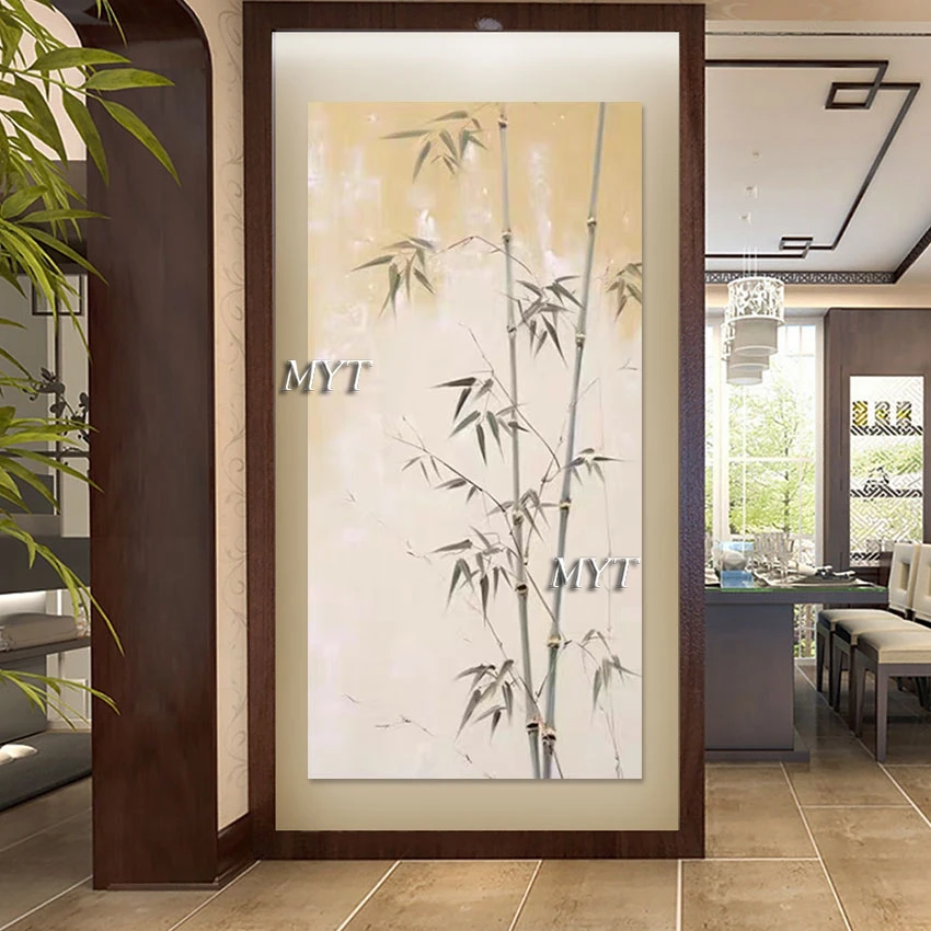 Bamboo Leaf Art Landscape Textured Hand Drawing, Simple Style Abstract Design Frameless Bedroom Wall Decor, Canvas Oil Paintings