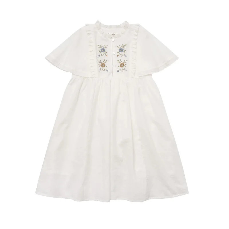 ss25 lou kids dress for girls cute flower embroidery short sleeve princess dresses outwear clothing