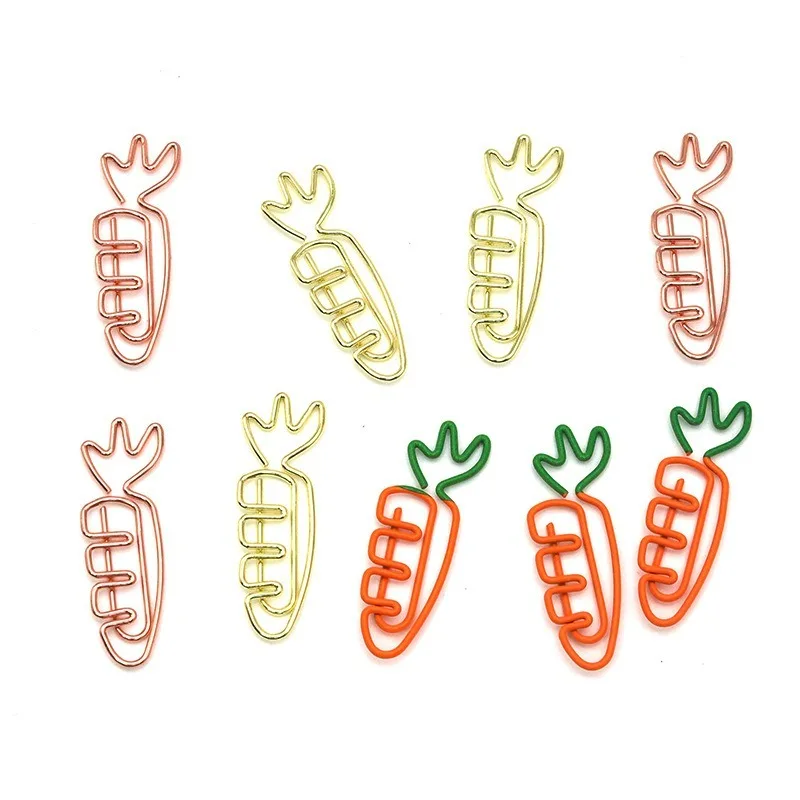 10Pcs/Set cartoon shape metal carrot paper clip simple fashion cute color paper clip stationery fruit shaped bookmark paper cli