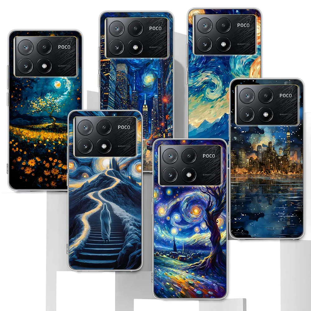 Van Gogh Starry Night Oil Painting Case for Xiaomi Poco X6 X4 F4 X3 X5 F5 M5s F1 F3 M3 F2 M4 Pro M5 TPU Transparent Phone Cover