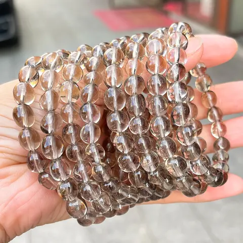 7A Natural Stone Smoky Crystal Quartz Sugar Candy Beads Bracelet Healing Crystal Jewelry for Grounding Stress Relief Unisex Gift