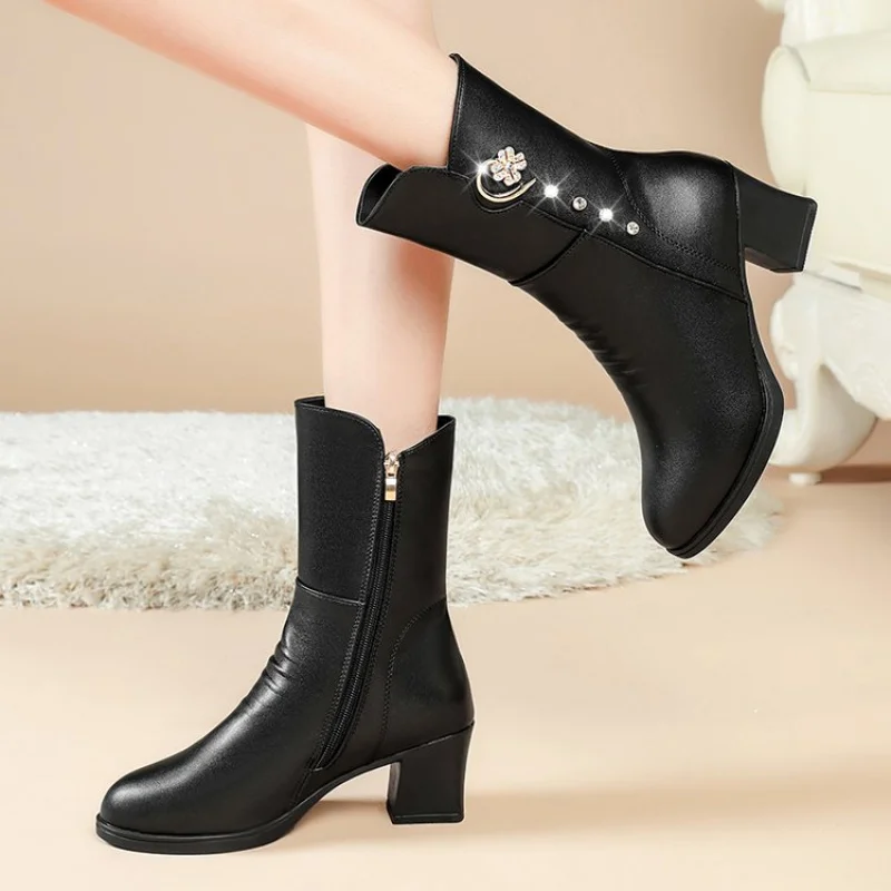 أحذية نسائية جديدة لخريف وشتاء 2025 من القطن لمنتصف الساق - كلاسيكية وعصرية، سحاب جانبي، مضادة للانزلاق ودافئة #3