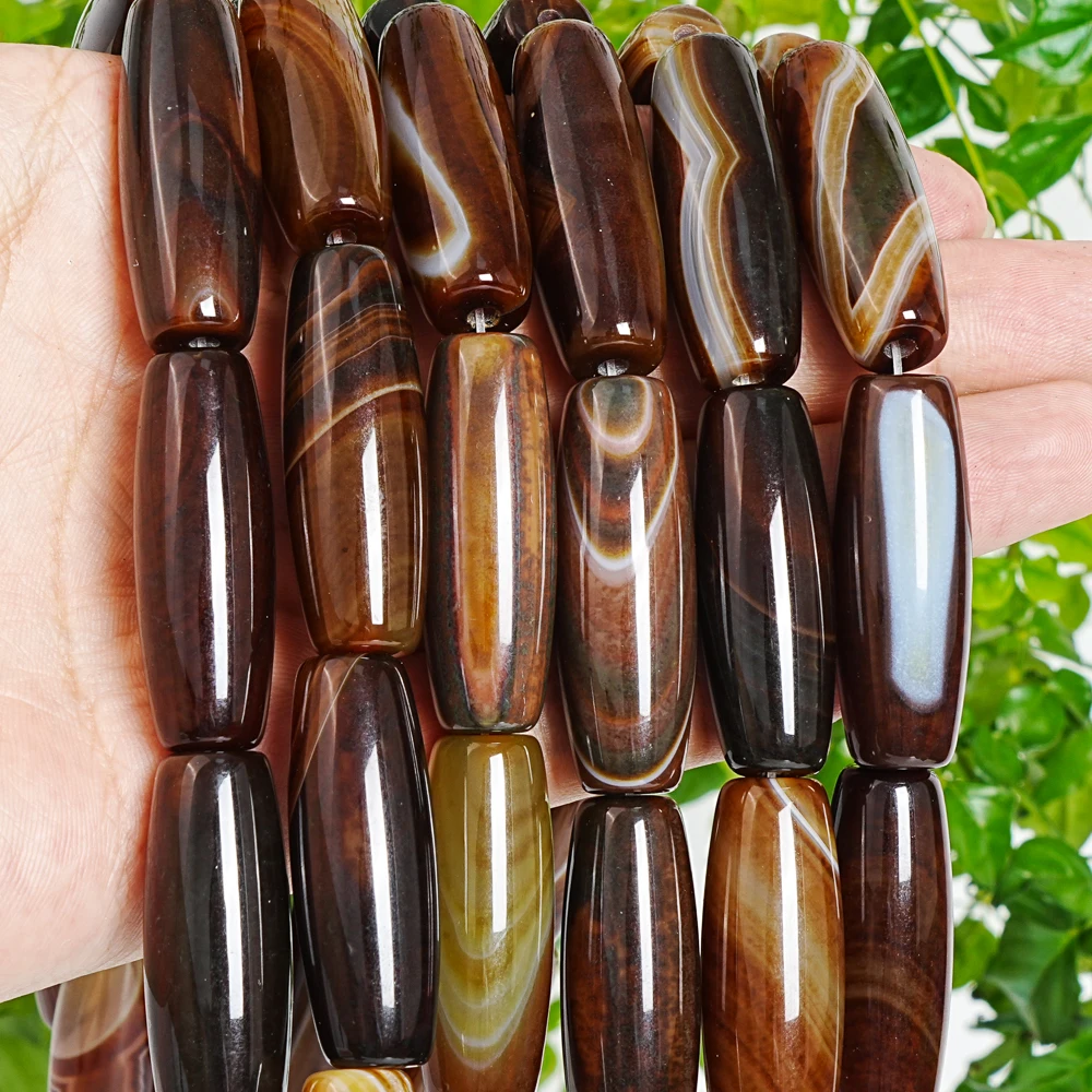 40x14mm Brown Agate Rice Beads Loose Bulk Wholesale Natural Semi-Precious Stone Beads for Jewelry Design Handmade Crafts