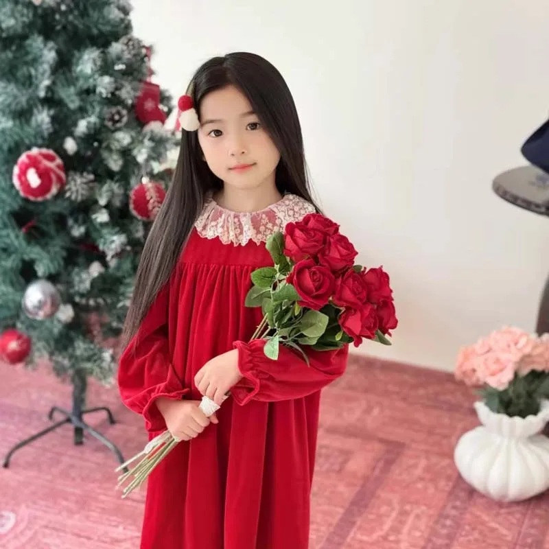 

В наличии 2026, весеннее платье BP для маленьких девочек, детские платья на день рождения для девочек, детское красное бархатное кружевное платье, детская одежда на Рождество