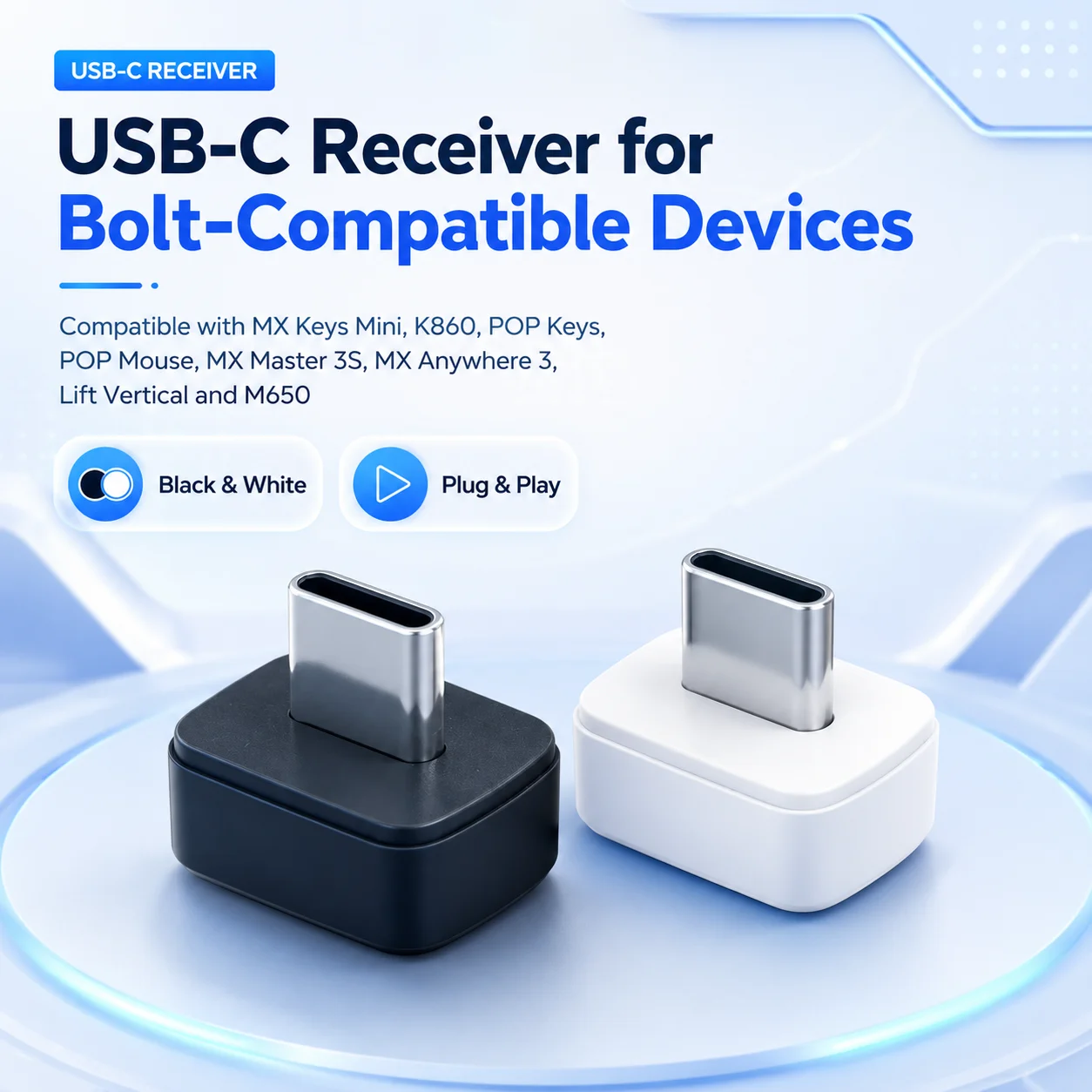 USB-C Receiver Compatible with Logitech Bolt MX Keys Mini K860 POP Keys Mouse MX Master 3S MX Anywhere 3 Wireless Adapter