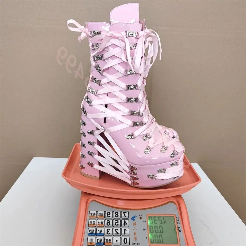

Розовые короткие ботинки на платформе с ремешками, новинка 2025, уличные повседневные ботинки в стиле панк-рок для вечеринки в стиле Лолиты на толстом высоком каблуке Y2K для подиума