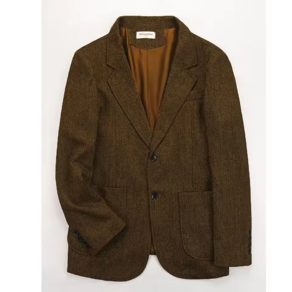 الرجعية البريطانية تويد الرجال سترة السترة متعرجة الصوفية البني دعوى نمط الخريف والشتاء سليم صالح الرجال الفاخرة البدلات الرسمية