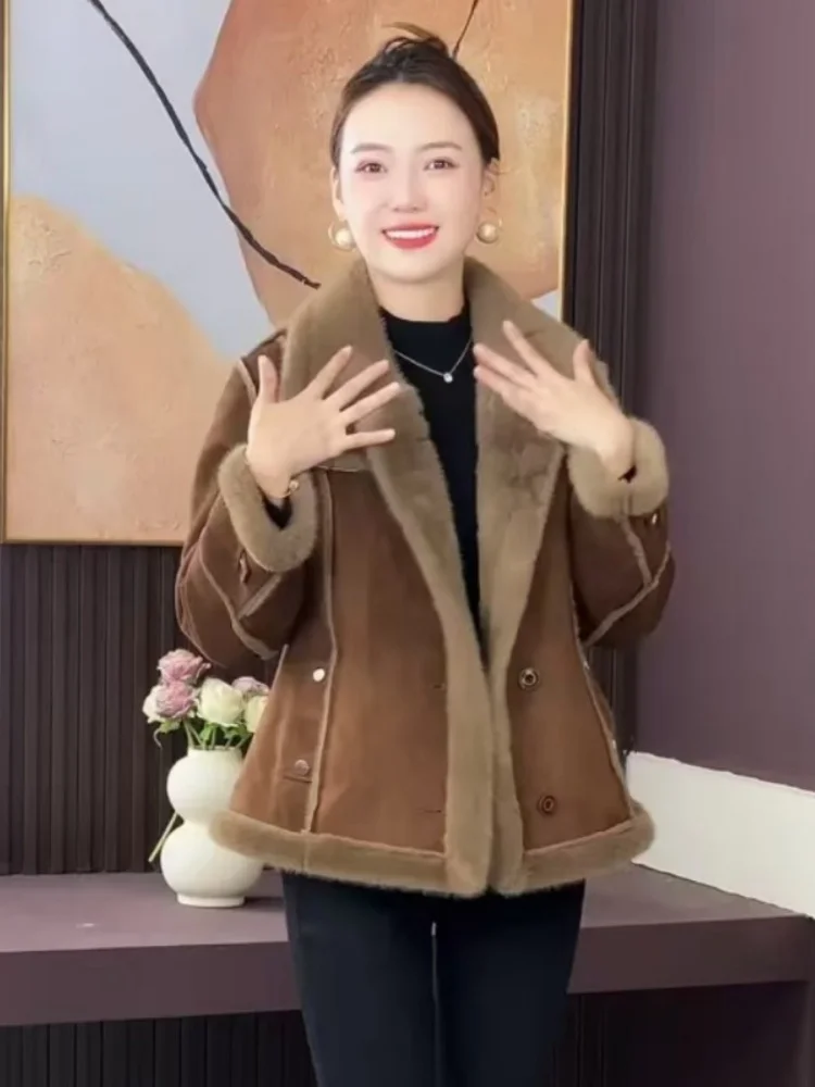 

Thiened Fce Lined Fur Collar All-Match Women's Winter Coat Warm Sli Mid-Length Casual Outerwear for Middle-Aged Ladies