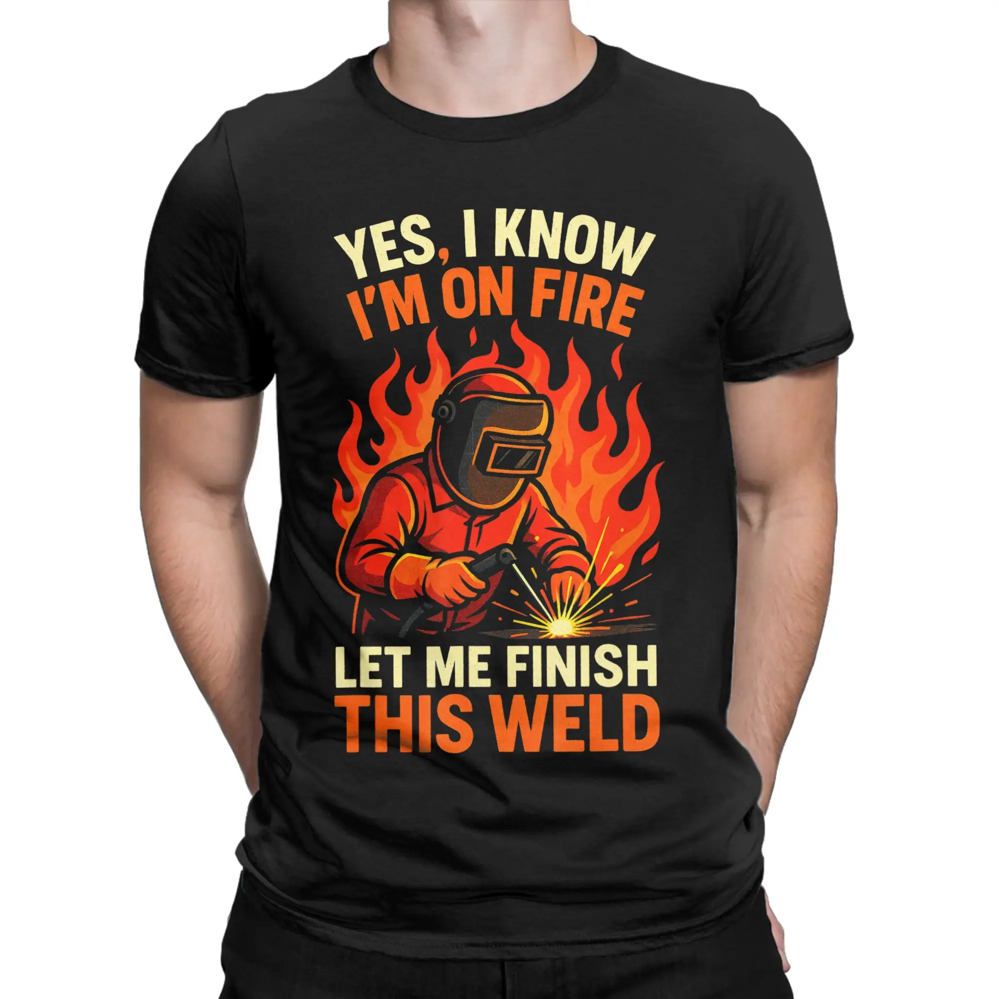 Men Welding is Like Sewing with Fire T Shirts  Cotton Tops Funny Short Sleeve Round Neck Tees Printing T-Shirt