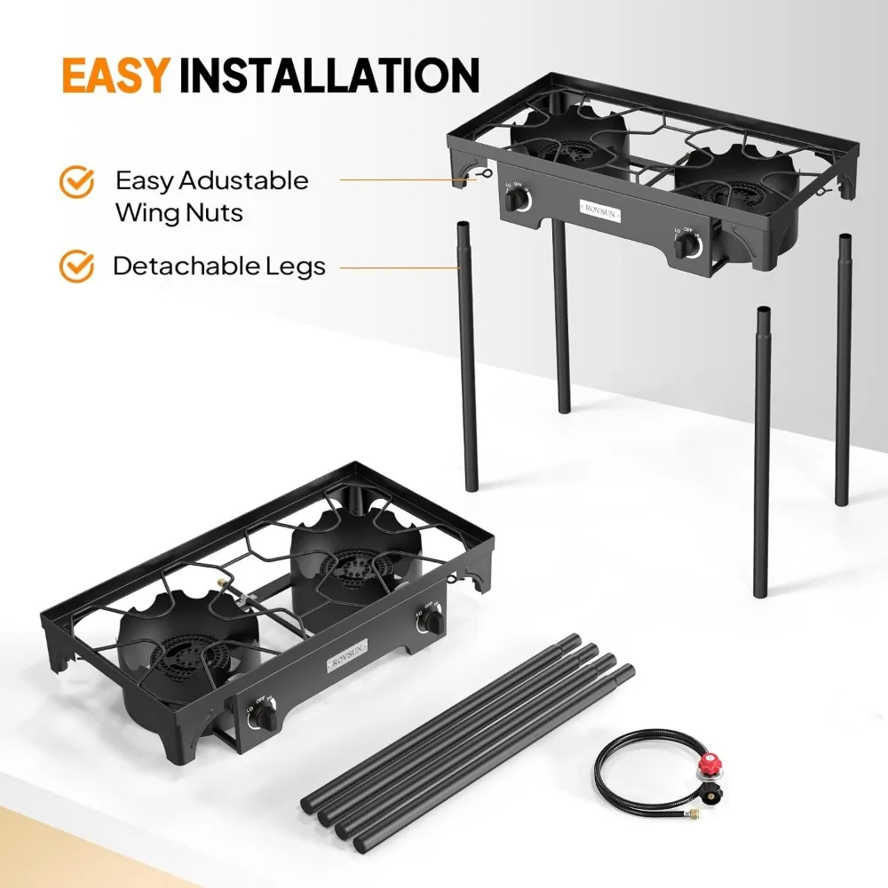 Fogão a gás propano ao ar livre para cozinhar quintal, fogão de alta pressão, Camping Home Brewing, 2 queimadores, 150.000 BTU
