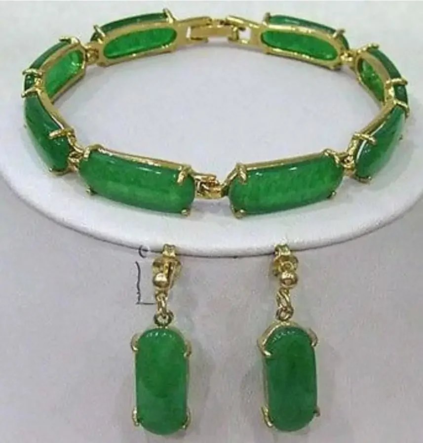 

Green jade Link Bracelet earrings Set plated watch wholesale Quartz jade CZ crystal