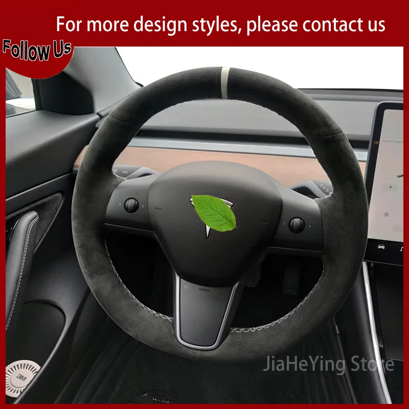 

Hand Stitching Soft Suede Leather Steering Wheel Cover Wrap For Tesla Model 3 Model S ModelX Non-slip Car Accessories Interiors