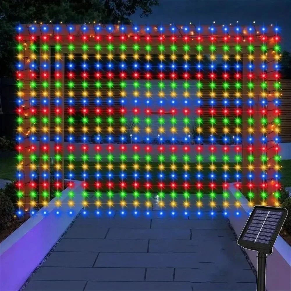 8 Modes Solar Curtain Lights LED Waterfall Light with Fairy String Lights for Outdoor Christmas Party Holiday Wedding Decoration