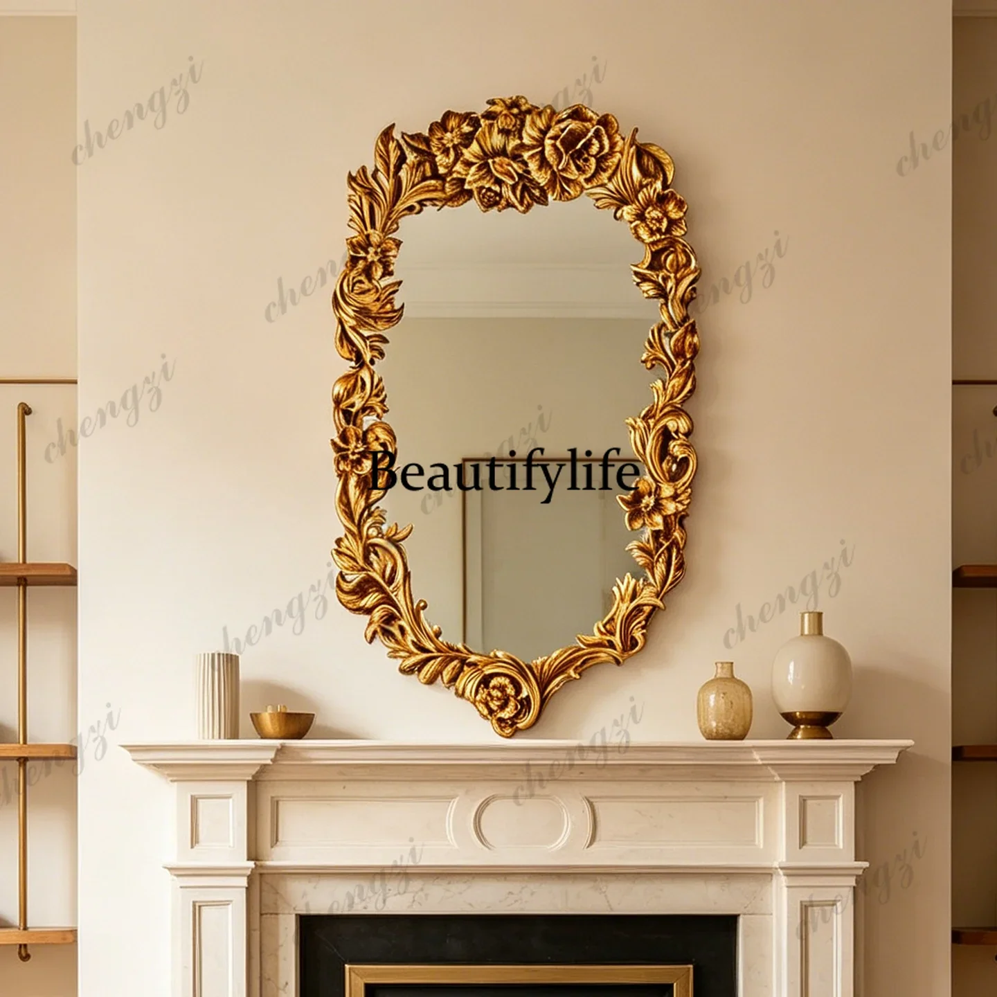 Y136 Y136 French retro makeup mirror wall-mounted American carved decorative mirror bathroom luxury bathroom mirror bedroom