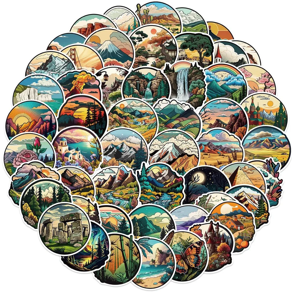 50개 만화 야외 풍경 그래피티 스티커 자전거 핸드 어카운트 필통 데칼 블링블링스티커스 스토어