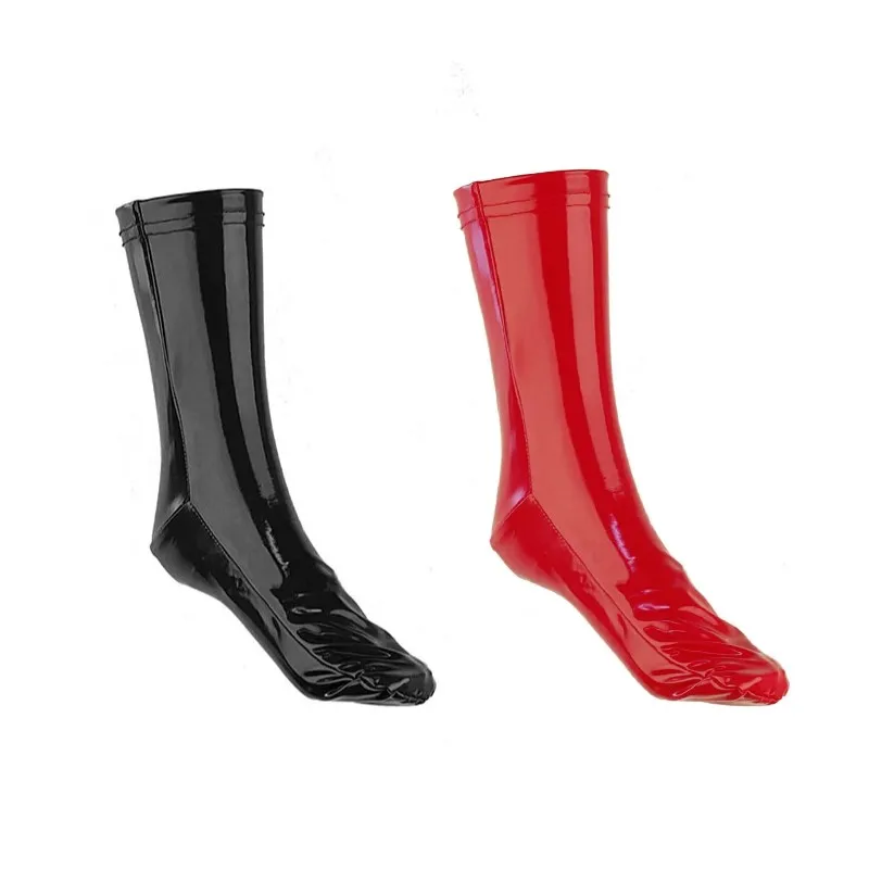 

Women Sexy PU Leather Foot Socks Low Tube Shinny Short Stockings Red Black PU Leggings Pair Use Adult Foot Cover Erotic Clubwear