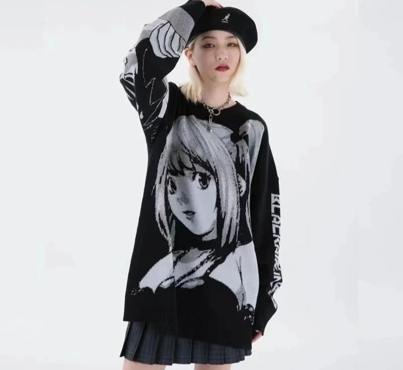 Y2K المرأة الهيب هوب الشارع الشهير Harajuku سترة خمر النمط الياباني أنيمي فتاة محبوك لينة البلوز البلوزات الإناث الملابس