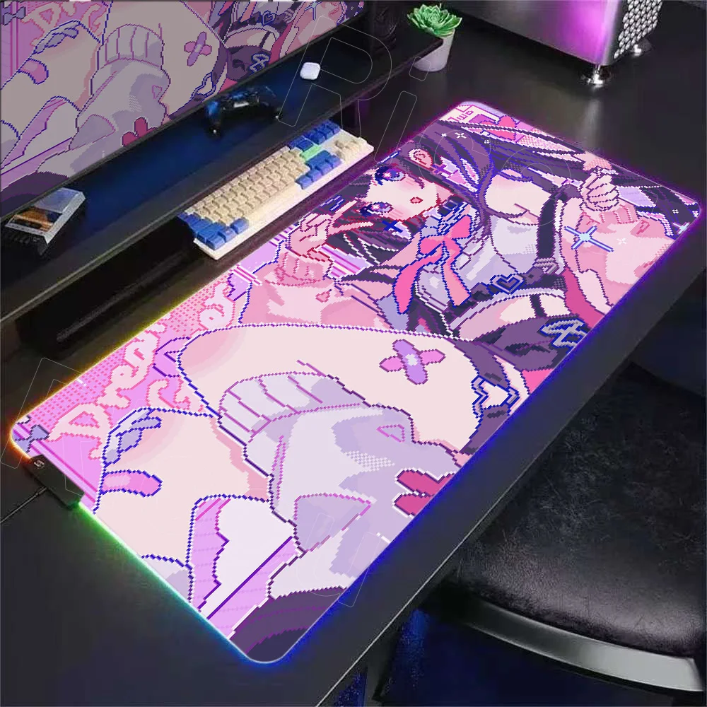 

HD Print Large RGB Mouse Mat Gamer Mousepads Cute Anime Girl LED Gaming Mousepad Big Luminous Table Desk Mats Backlit Mouse Pads